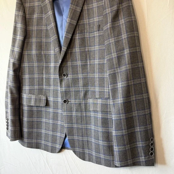 Le Chateau Mens Sports Coat Size 42 Formal Suit Jacket Grey Blue Plaid Business - Picture 6 of 11